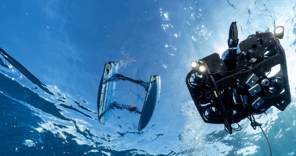 Underwater ocean scene representing marine robotics field work.